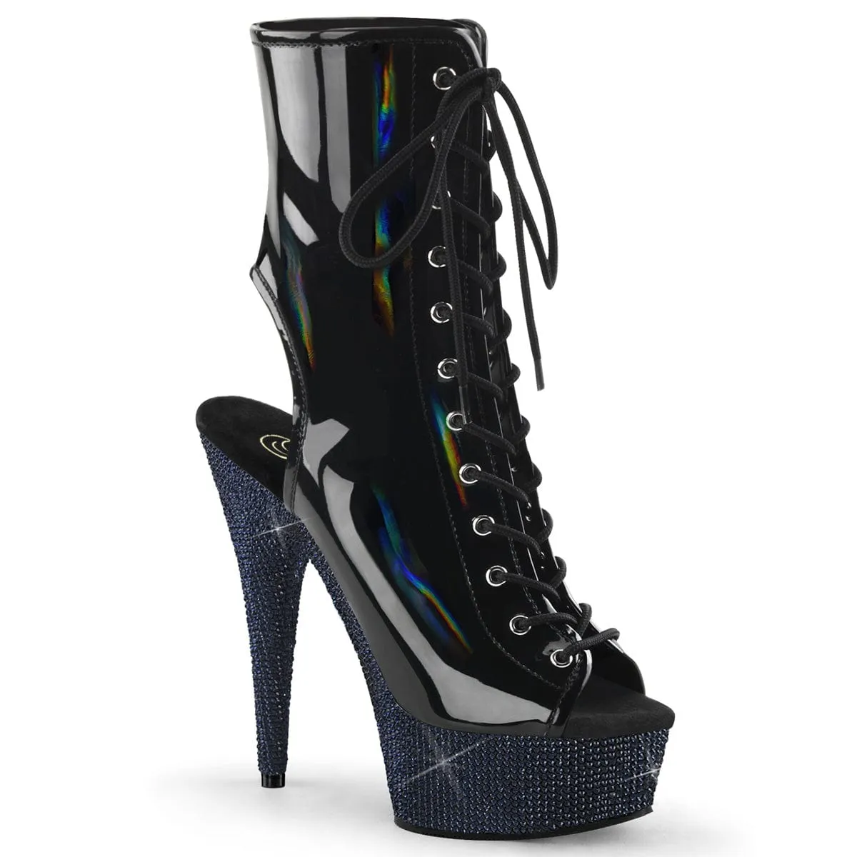 BEJEWELED-1016-6 Black Hologram Patent/Midnight Black Rhinestones