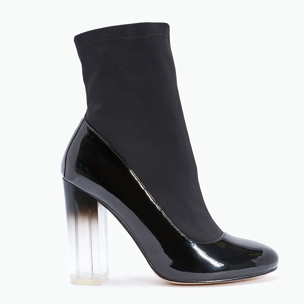 Block Heel Perspex Ankle Sock Boot