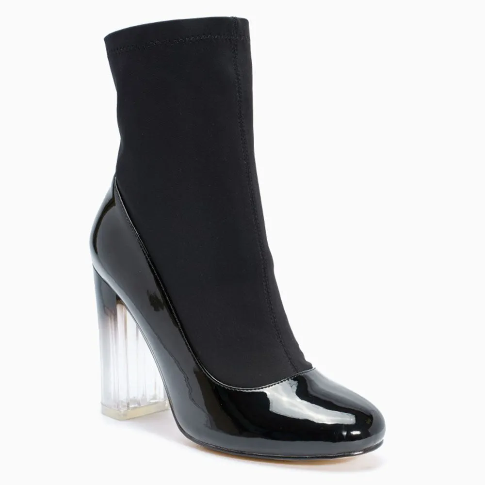 Block Heel Perspex Ankle Sock Boot
