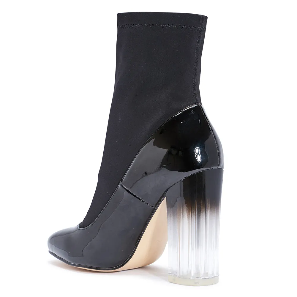 Block Heel Perspex Ankle Sock Boot
