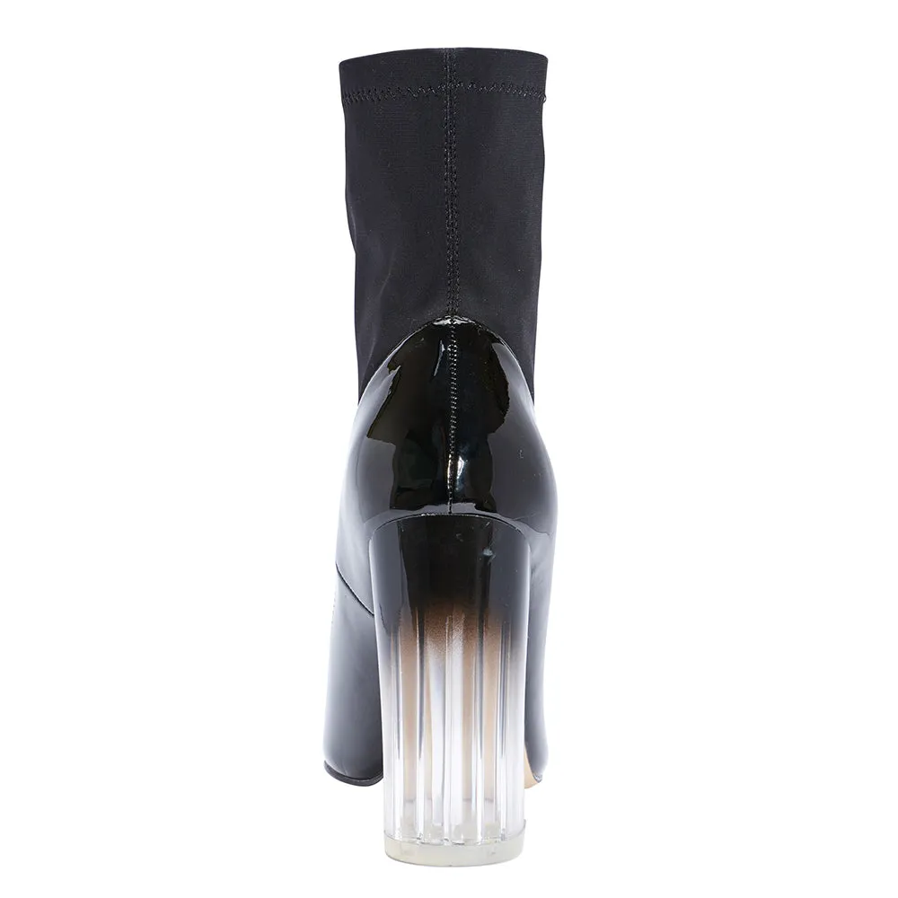 Block Heel Perspex Ankle Sock Boot