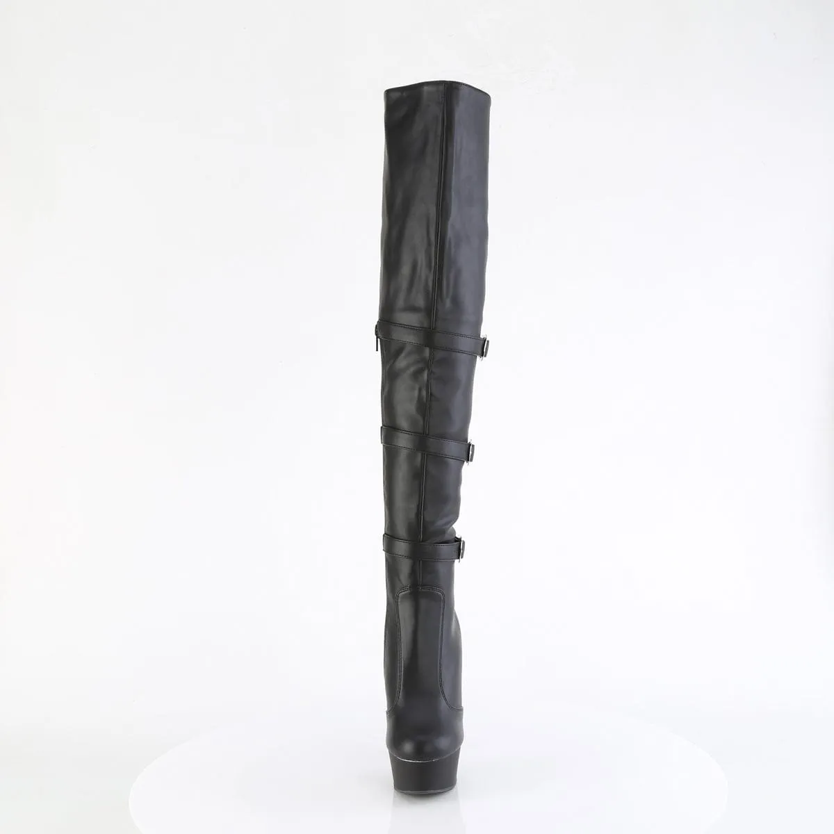 DELIGHT-3018 Black Stretch Faux Leather/Black Matte