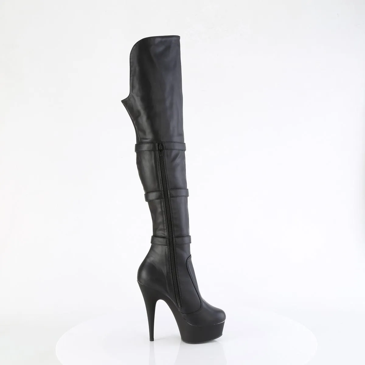 DELIGHT-3018 Black Stretch Faux Leather/Black Matte