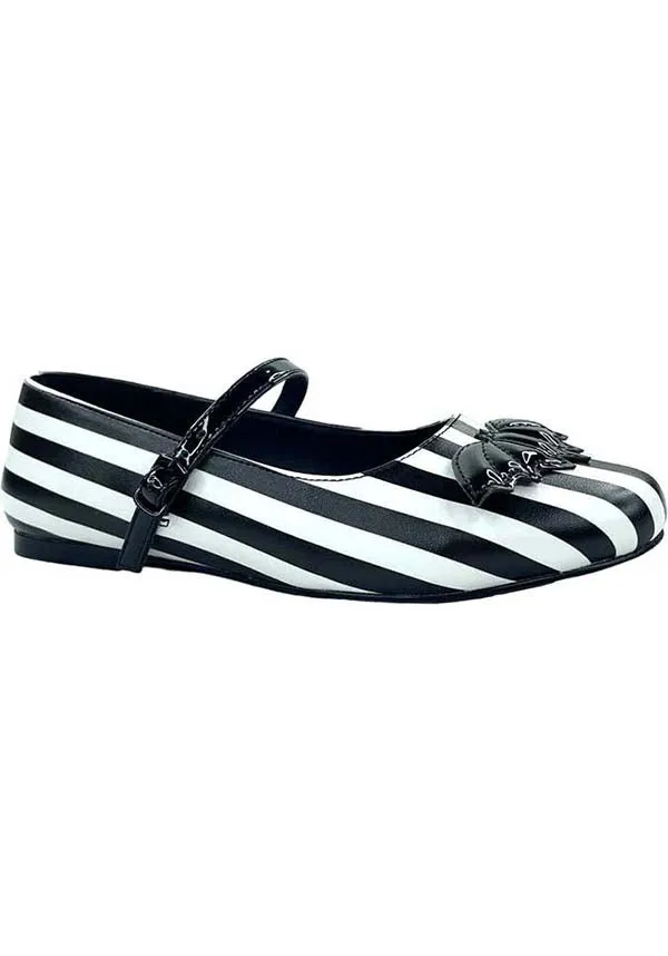 Mary Jane Bat Stripe [White/Black] | FLATS**