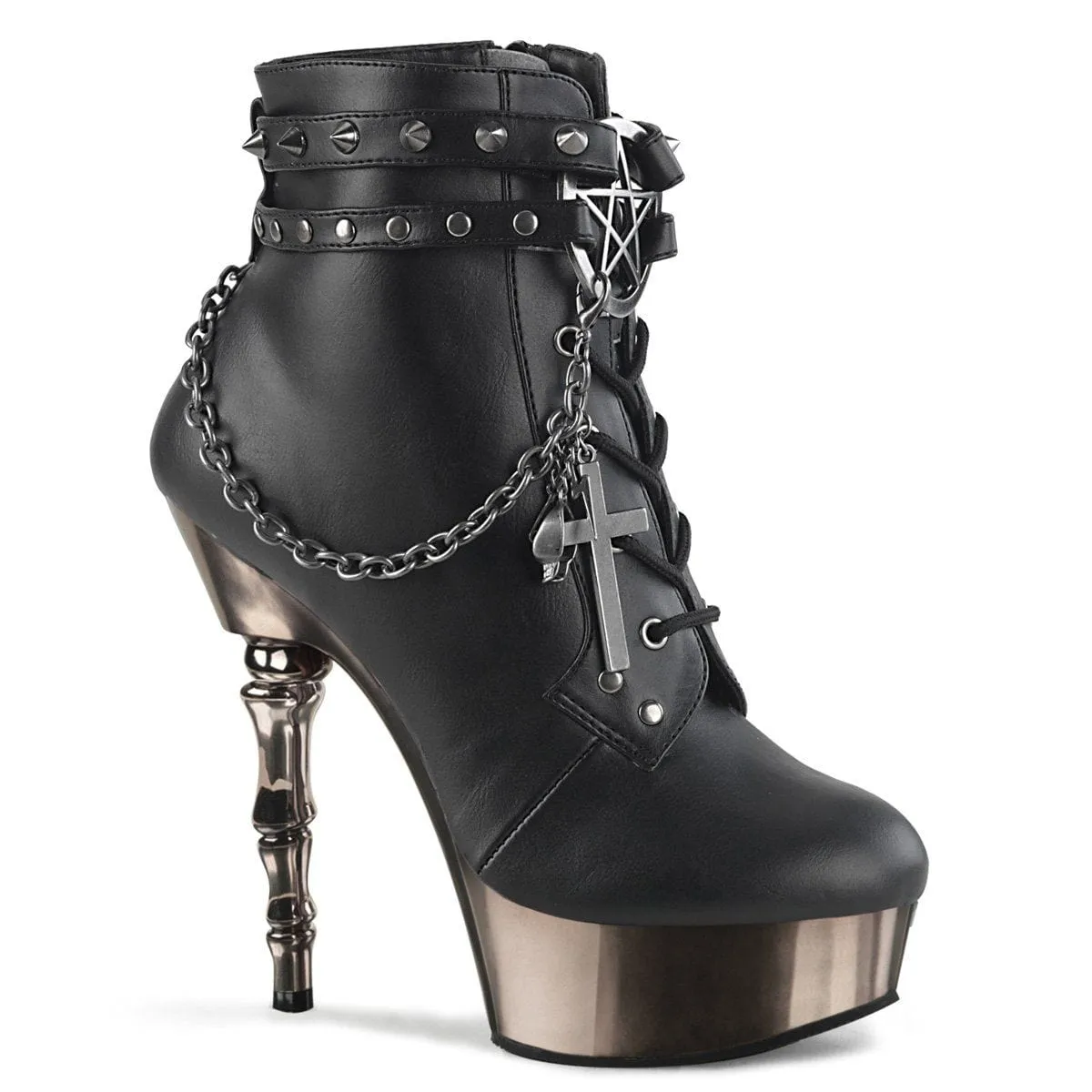 MUERTO-1001 Black Faux Leather/Pewter Chrome